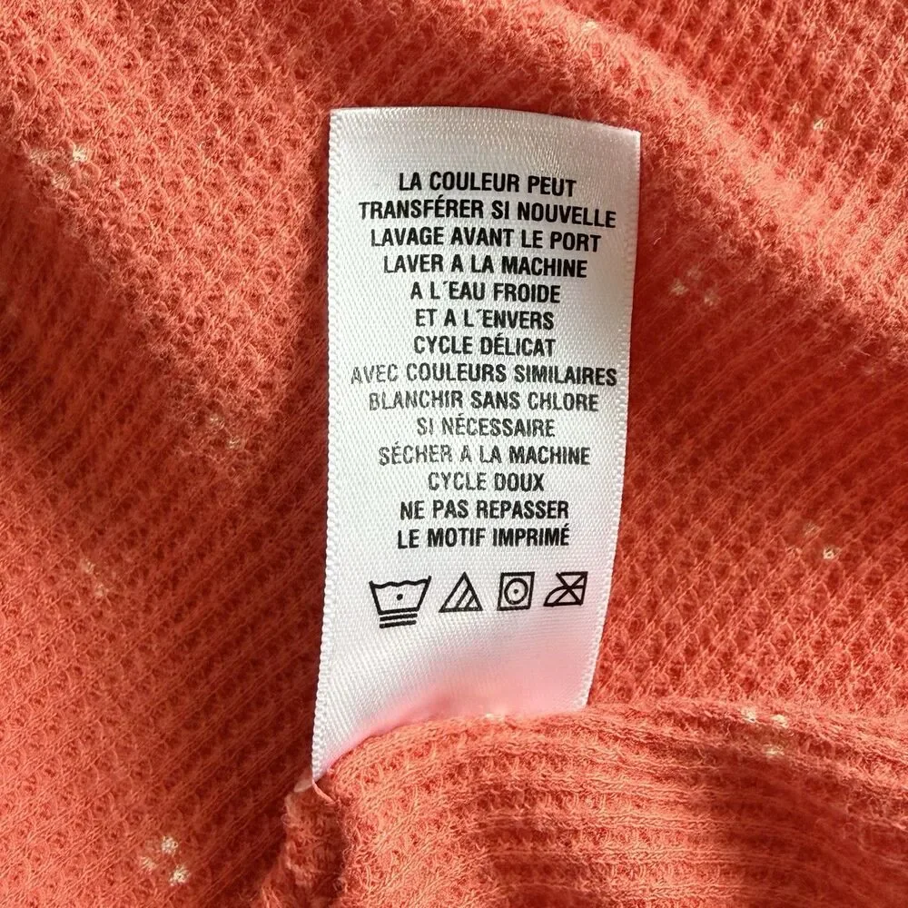 Aeropostale Girls L Orange Polka Dot Henley Waffle Weave Crew Shirt Embroidered